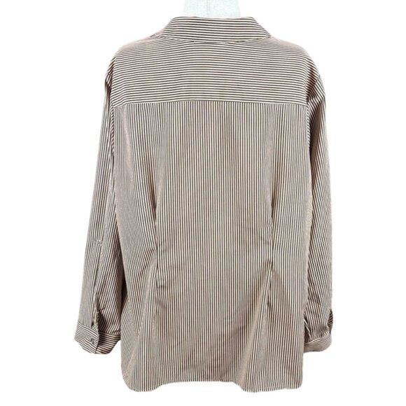 NOTATIONS BROWN AND TAN PINSTRIPE BUTTON UP SHIRT, SIZE 2X - Picture 3 of 5